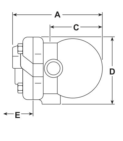 AE14 side-view dimensional drawing with A, C, D and E dimensions