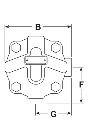 AE14 end-view dimensional drawing with B, F and G dimensions