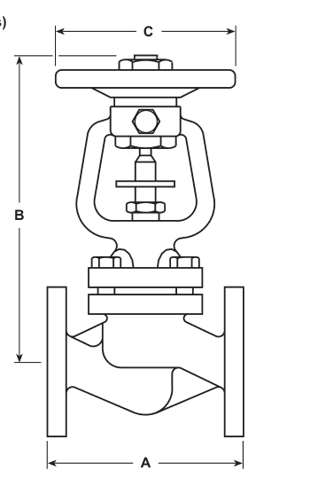 BSA1T dessin dimensionnel identifiant la longueur face à face A, la hauteur B et le diamètre du volant C