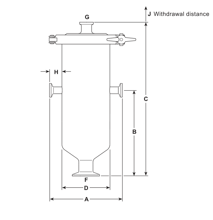 CS10-1 dimensional drawing with withdrawal distance and connection labels