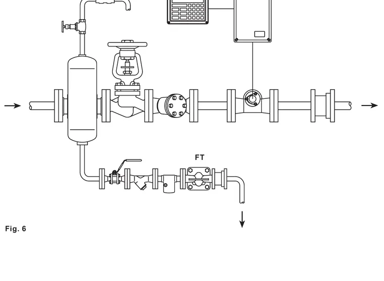 Typical steam and condensate installation set showing an FT ball float steam trap downstream of steam equipment