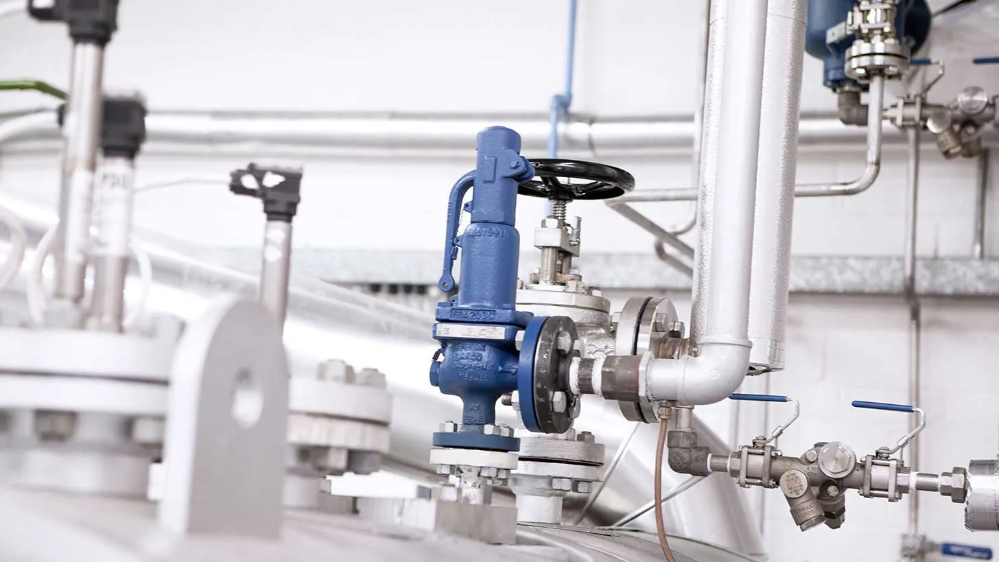 Full-lift flanged safety valve installed on a steam system
