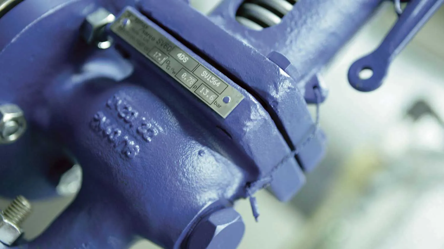 Close-up view of a safety valve identification plate